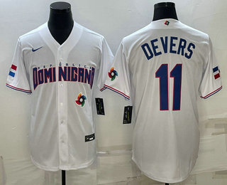 Men%27s Dominican Republic Baseball #11 Rafael Devers 2023 White World Baseball Classic Stitched Jersey
